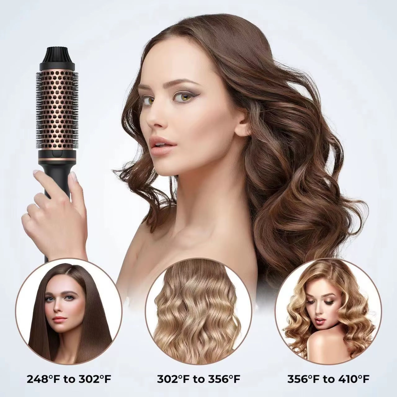 Double PTC Hair Curler Fast Heating 38MM Thermal Brush Ceramic Heated Hair Curling Comb Ionic Hair Straightener Brush for Travel