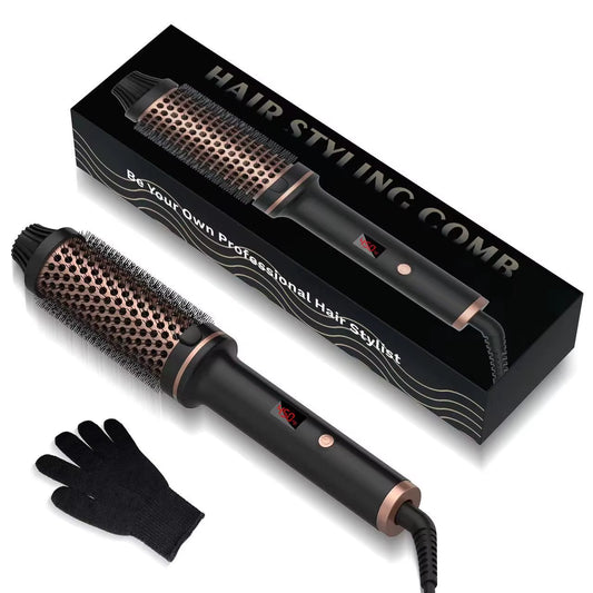 Double PTC Hair Curler Fast Heating 38MM Thermal Brush Ceramic Heated Hair Curling Comb Ionic Hair Straightener Brush for Travel