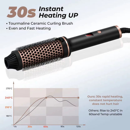 Double PTC Hair Curler Fast Heating 38MM Thermal Brush Ceramic Heated Hair Curling Comb Ionic Hair Straightener Brush for Travel